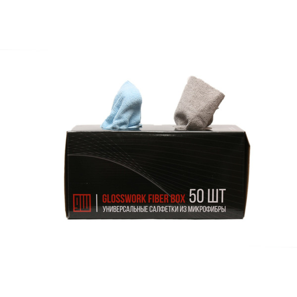 GLOSSWORK FIBER BOX, универсальные салфетки из микрофибры, 30х30 см, 50 шт (25 серых и 25 синих)