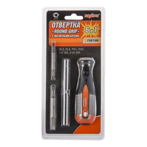 ОТВЕРТКА стержневая, 2 в 1, Round Grip 1/4