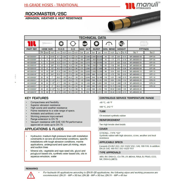 РУКАВ высокого давления, DN 12 2SC, P=275, Manuli Rockmaster