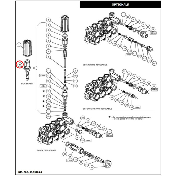 GRASS AVD-0509, ремкомплект встроенного регулятора давления, KIT 278, для Interpump E2/E3