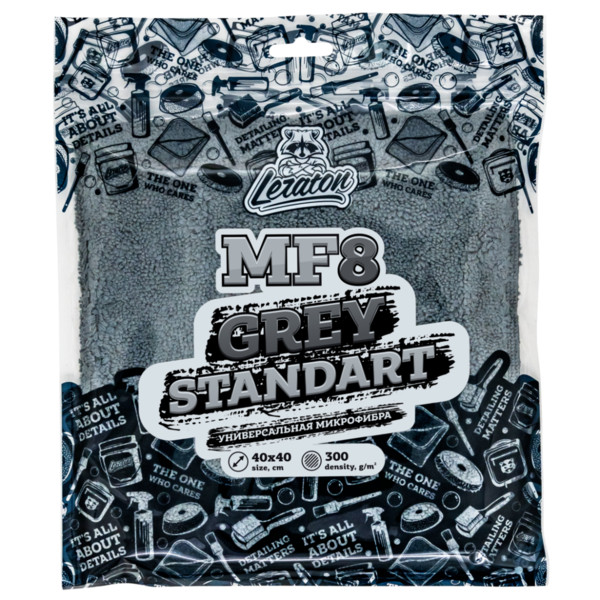LERATON MF8 GREY STANDART, универсальная микрофибра, 40х40 см, 300 г/м2