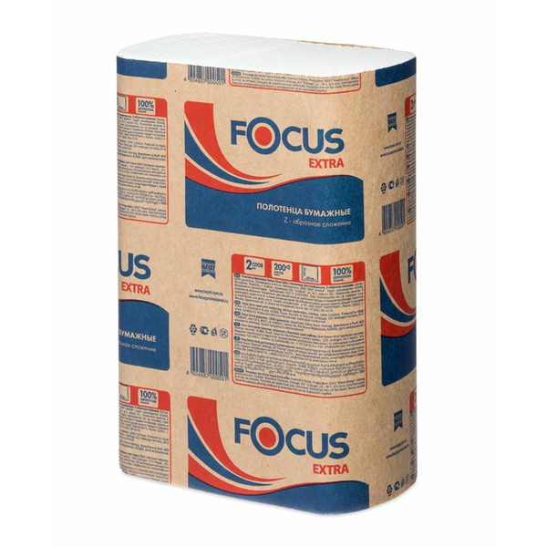 FOCUS EXTRA, бумажные салфетки, белые, 2-слойные, Z-сложение, 24х20 см, 200 листов