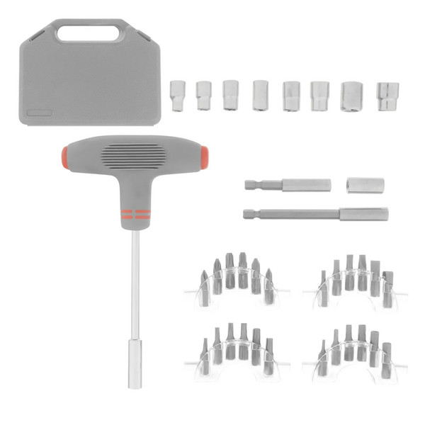 НАБОР отвертка с Т-образной ручкой + биты + головки, 36 предметов, в кейсе, Matrix