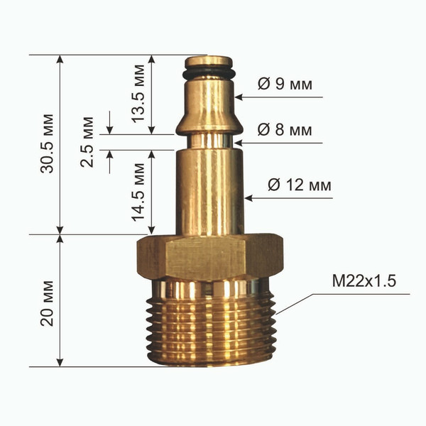 АДАПТЕР для шлангов ВД, M22x1.5п - AR/B&D, латунь