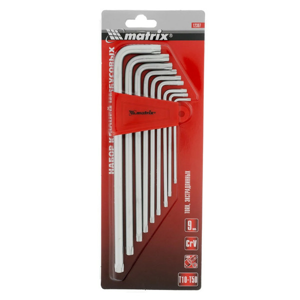 НАБОР ключей имбусовых, TORX, экстрадлинных, T10-T50, 9 штук, Matrix