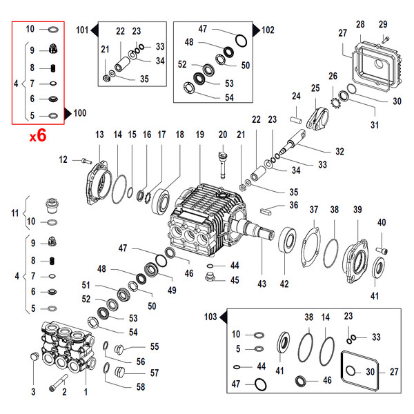COMET KIT100, комплект клапанов высокого давления, 6 шт, для FW/FW2/LW/RW, ТехУм