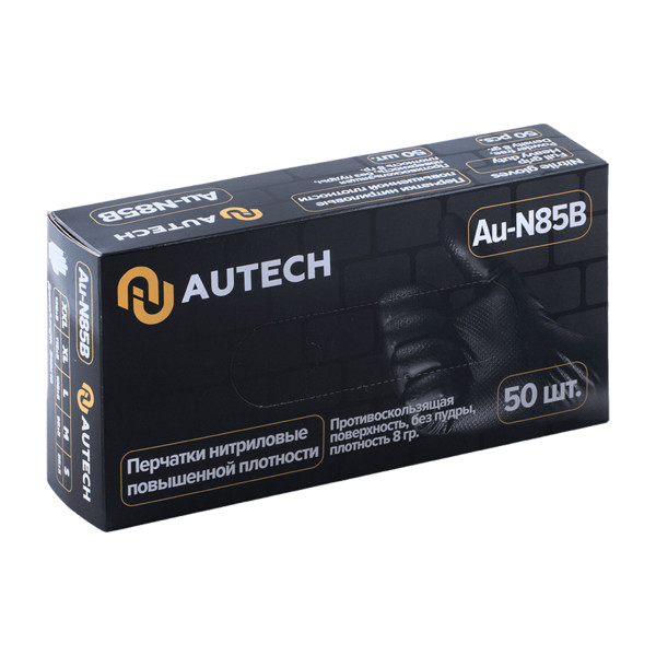 AUTECH N85B, перчатки нитриловые, сверхпрочные, черные, размер M, упаковка 50 штук
