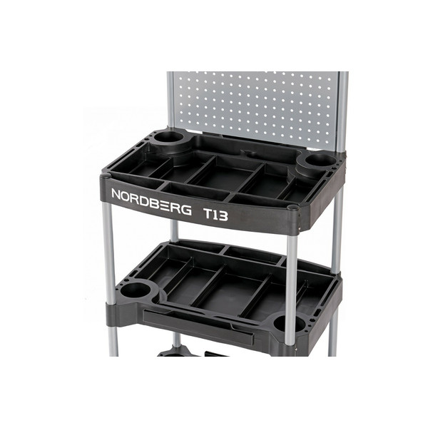 NORDBERG T13, тележка инструментальная, 3 пластиковые полки, с перфорацией